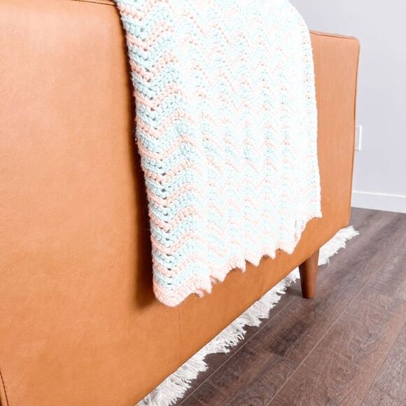 Granny Blanket Throw Crochet Knit Striped Pastel Bue/Green Peach Size 46.5x79 - Picture 10 of 11